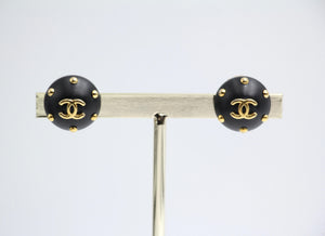 Chanel Vintage 96C Resin Black Gold Dot Earrings