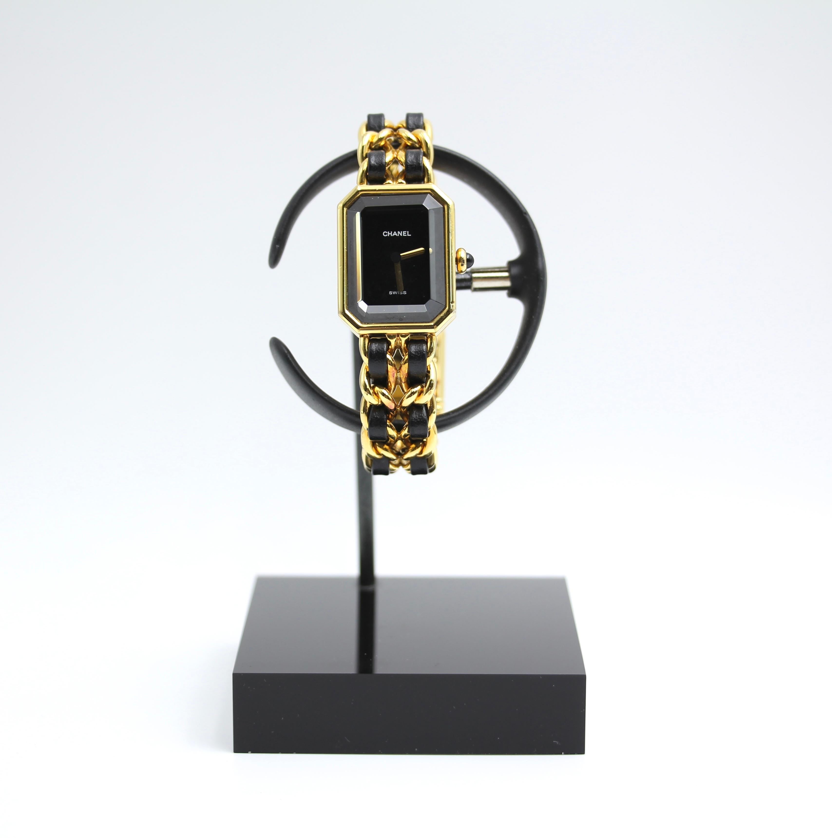 CHANEL Chanel Vintage 87 Premiere Black Sugar Cube Leather Chain Watch S - Onesize chain - Vintage fashion from Top Quality Luxury Designers Bag