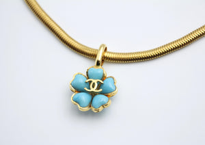 Chanel Vintage 97P Gripoix Blue Camellias Pendant Necklace