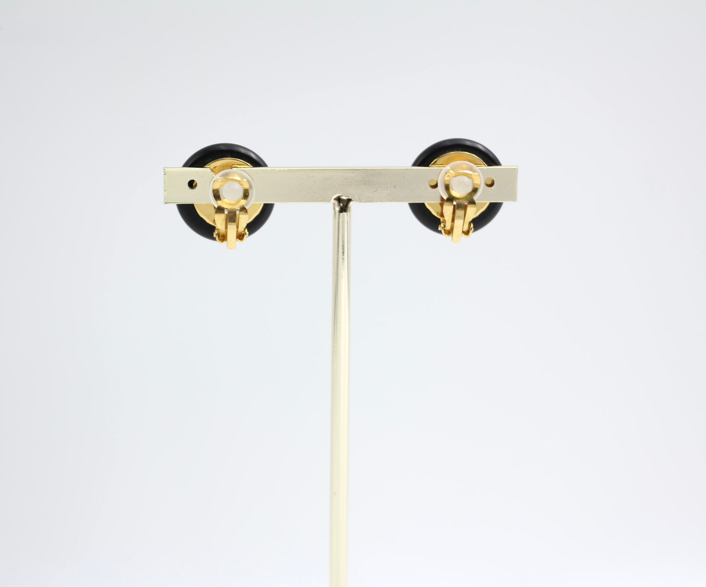 Chanel Vintage 96C Gold Plated Black And White Shell Earrings