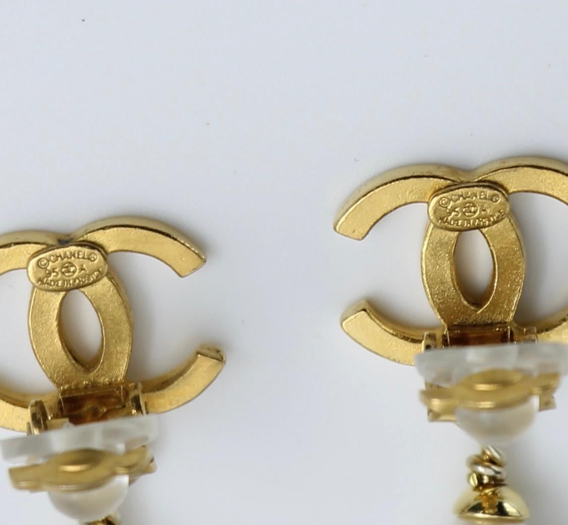 Chanel Vintage 95A Gold Plated Pearl Drop Earrings