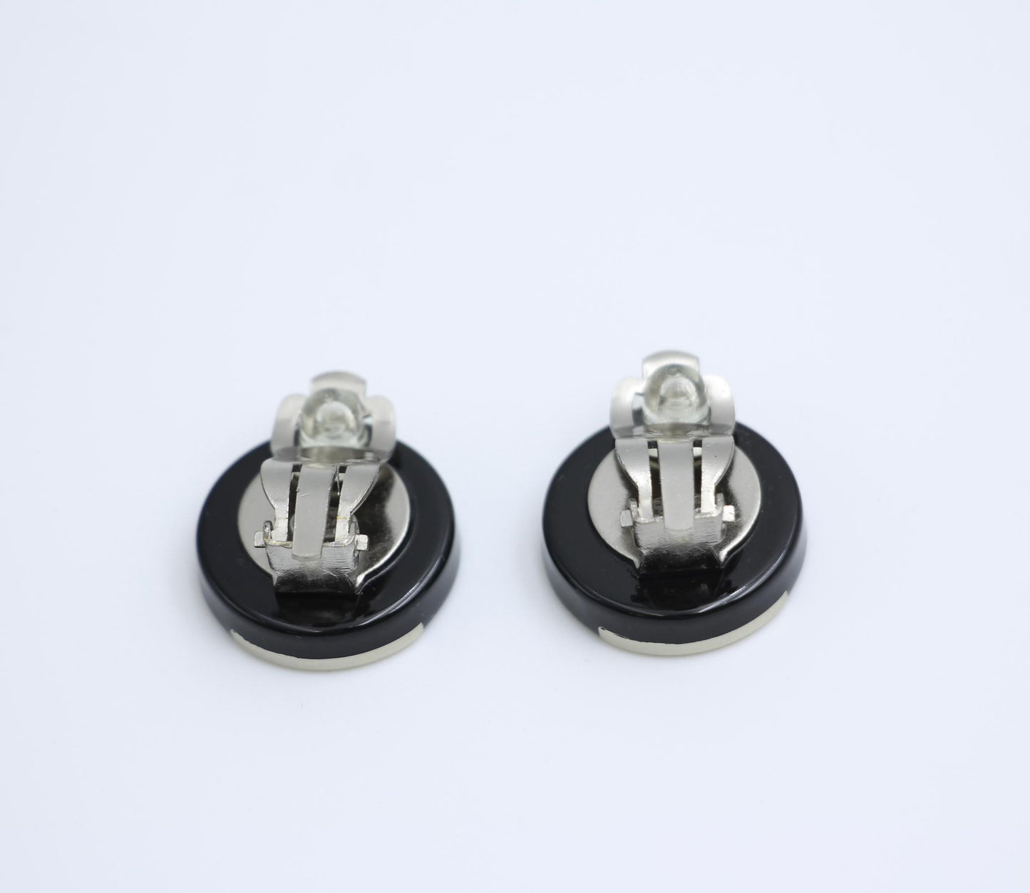 Chanel Vintage 00A Resin English Lettering Black Silver Half Triangle Earrings