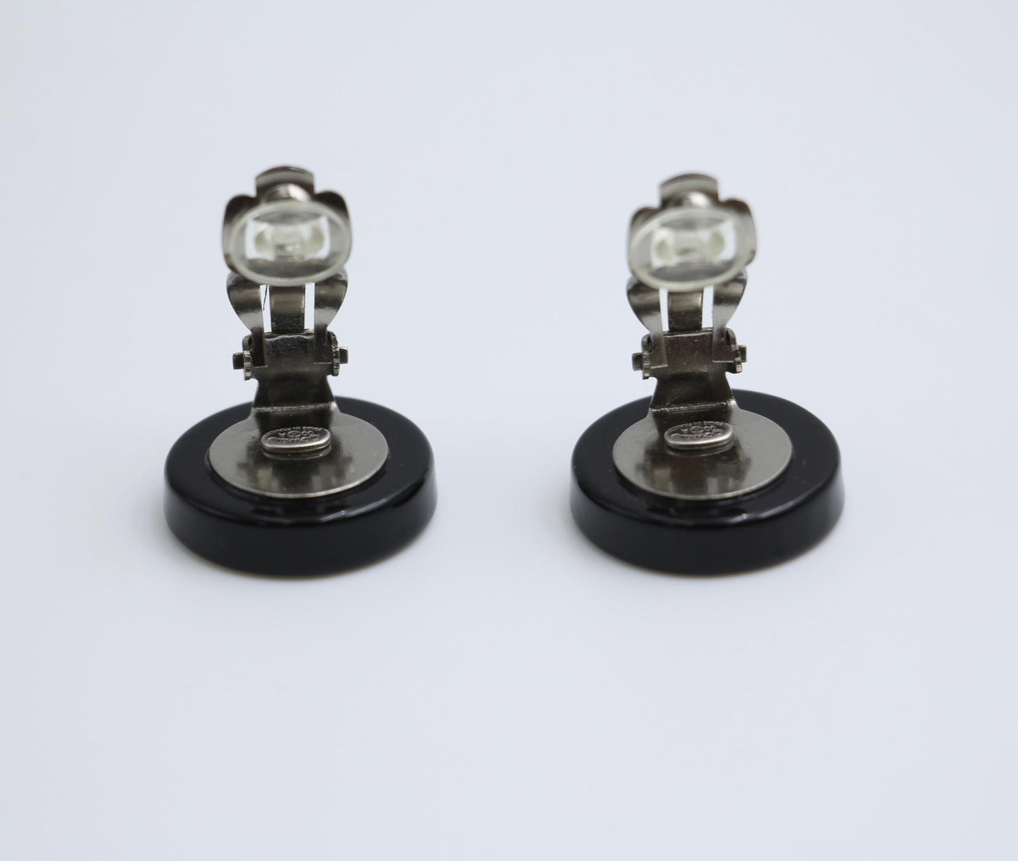 Chanel Vintage 00A Resin English Lettering Black Silver Half Triangle Earrings