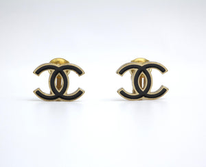 Chanel Vintage 03A Enamel Classic Black Cc Earrings