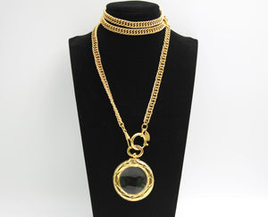 Chanel Vintage 81 85 Gold-Plated Glass Mirror Long Necklace