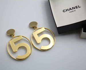 Chanel Vintage 87 Gold Plated Giant No 5 Clip-On Earrings