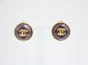 Chanel Vintage 99P Resin Glazed Purple Clip-On Earrings