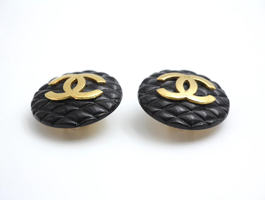 CHANEL Chanel Vintage 91 Resin Rhombus Shape Bright Black Gold Large Earrings - Onesize Fashion Jewellery - Used fashion item from Top Quality Luxury Designers Bag