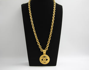 Chanel Vintage 94A Gold Plated Medal Pendant Long Necklace