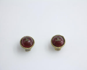 Chanel Vintage 00A Glazed Red Vintage Round Gold Hoop Earrings