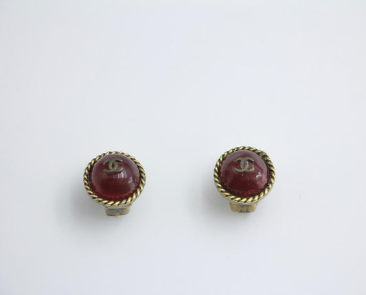 CHANEL Chanel Vintage 00A Glazed Red Vintage Round Gold Hoop Earrings - Onesize Fashion Jewellery - Used fashion item from Top Quality Luxury Designers Bag