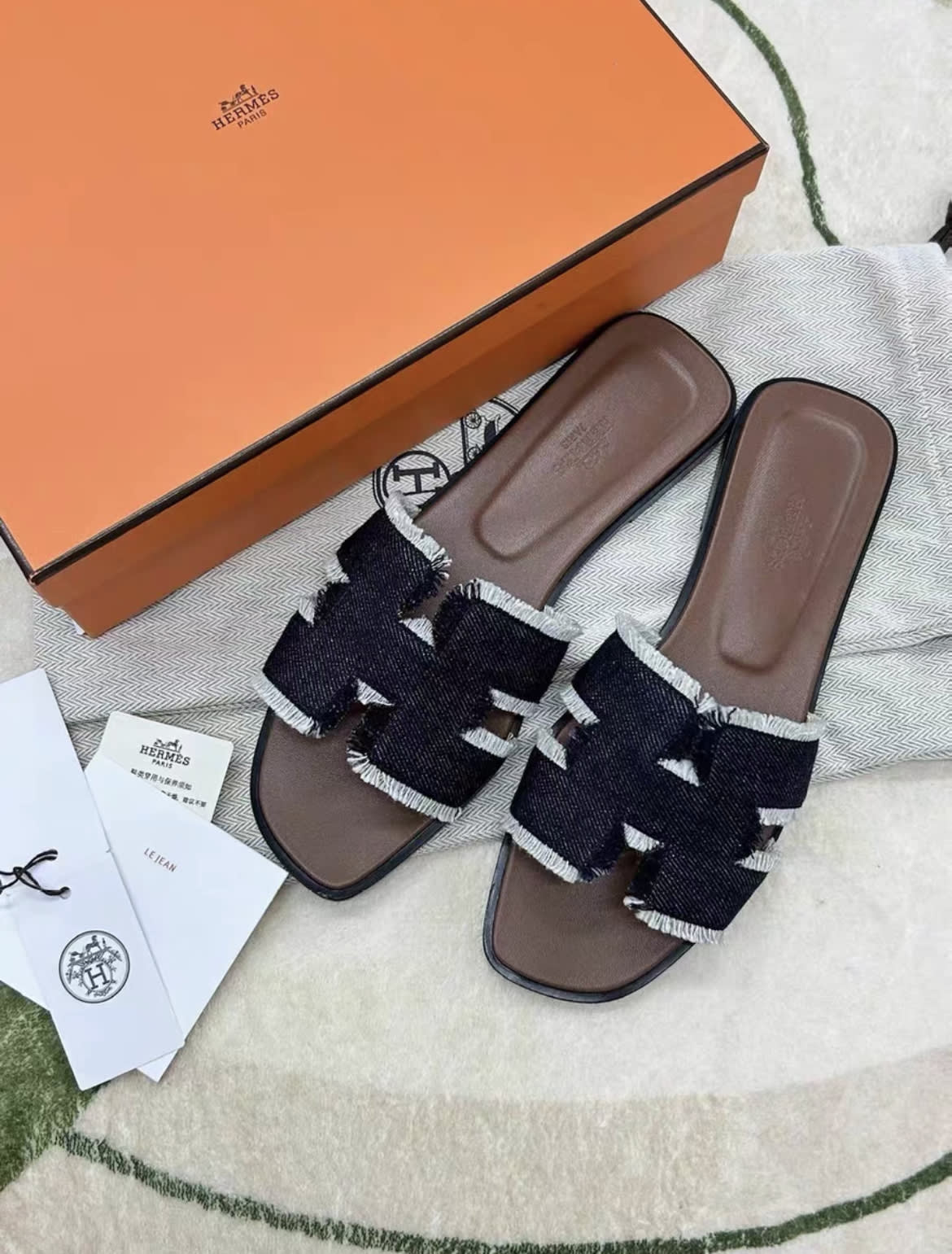 Hermès Hermes brut Blue Denim Oran sandals with Fringes - 38 Shoes - Used fashion item from Top Quality Luxury Designers Bag