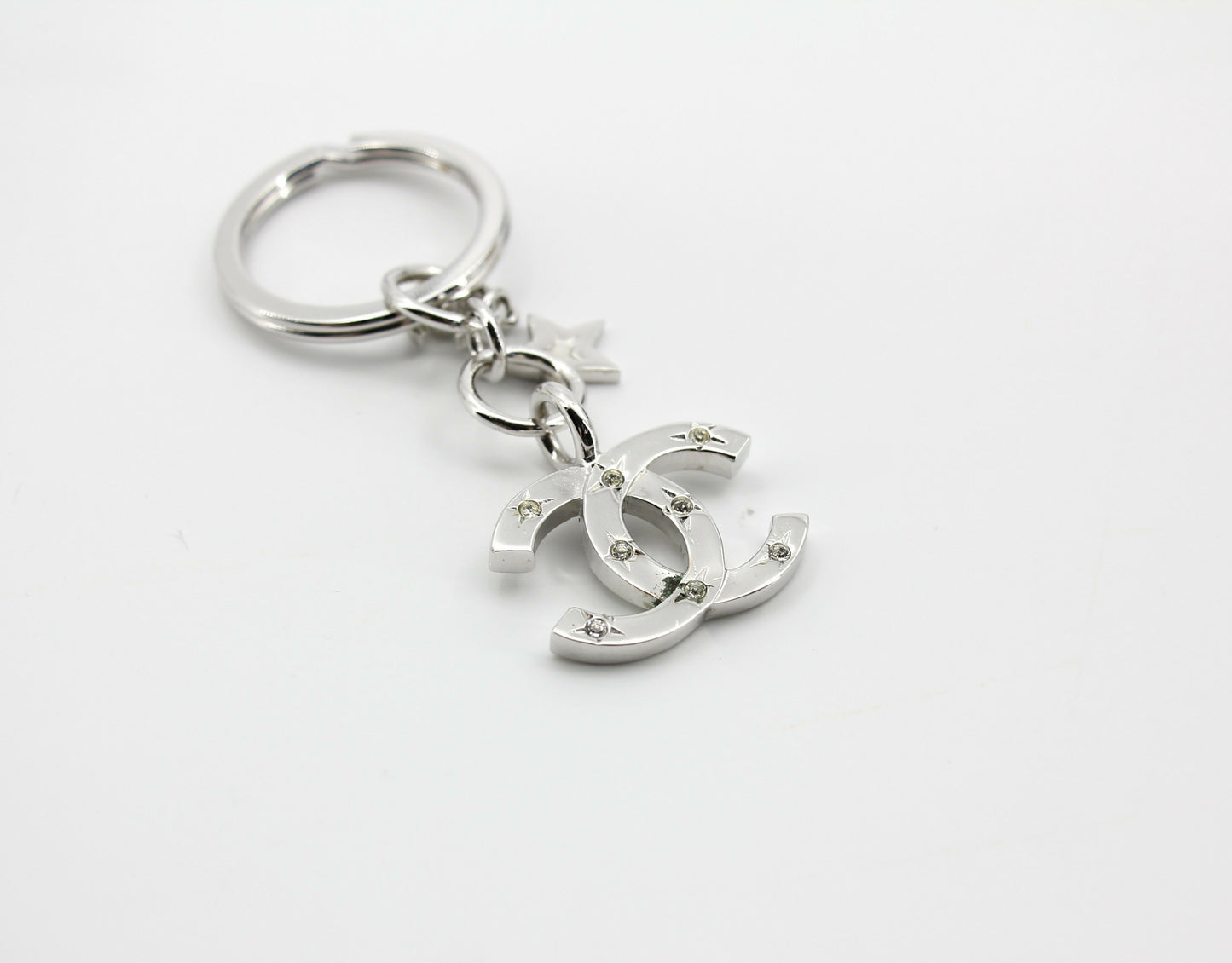 Chanel Vintage 06C Rhinestone  Metal Silver Large CC Star Bag Charm