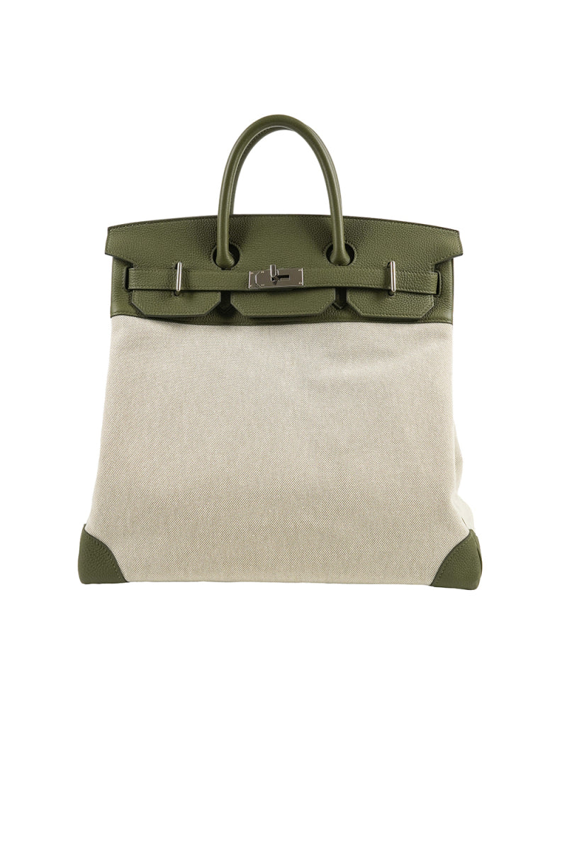 Hermes HAC 40 Canvas  Olive green togo leather palladium hardware