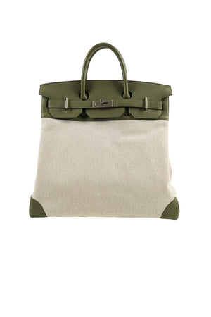 Hermes HAC 40 Canvas  Olive green togo leather palladium hardware