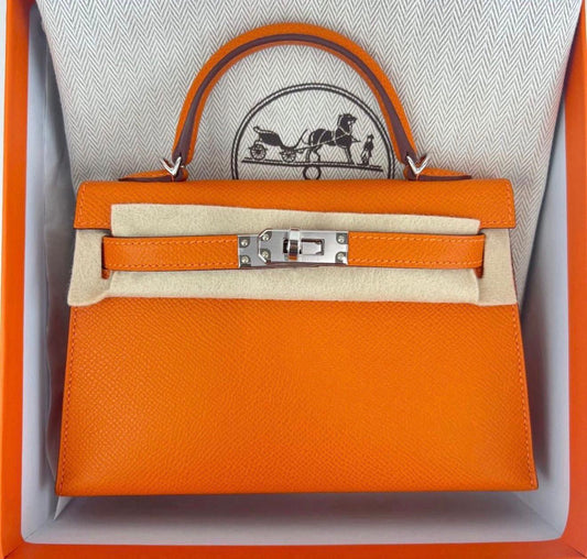 Hermes Mini Kelly 20 Orange Epsom Palladium Harwdare