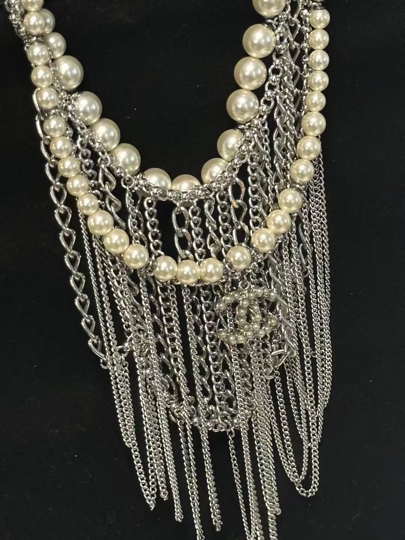 Chanel multi-tiered waterfall pearl chain necklace