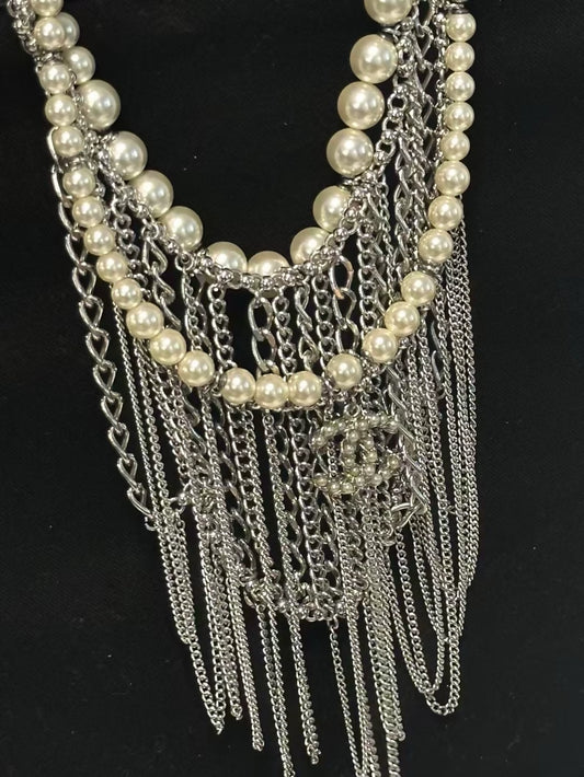 Chanel multi-tiered waterfall pearl chain necklace