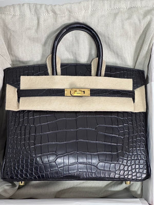 Hermes Birkin 25 Black Matte Alligator leather gold hardware