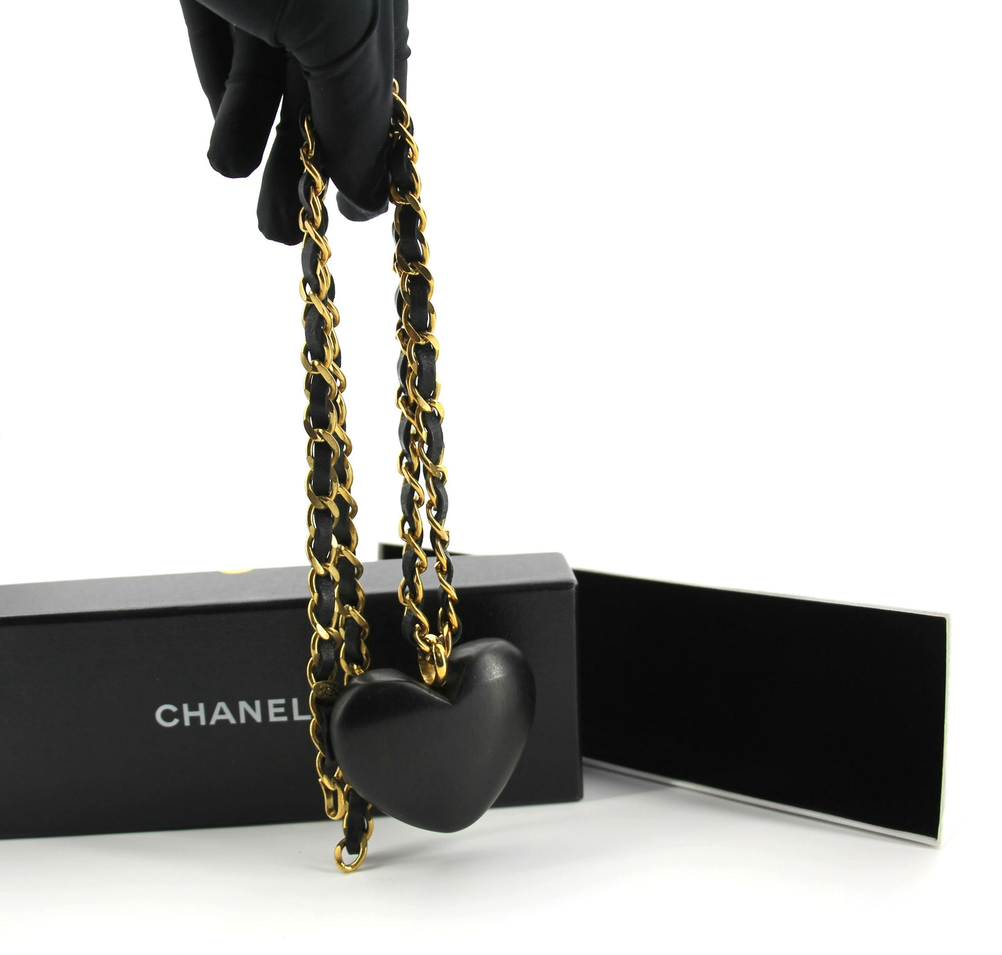 Chanel Vintage 91 Wooden Heart CC  Leather Chain Necklace