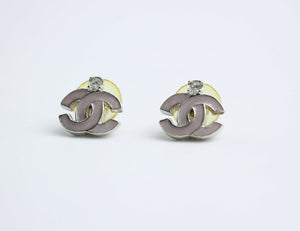 Chanel Vintage 04P Rhinestone Matte Purple Silver CC Clip-on Earrings