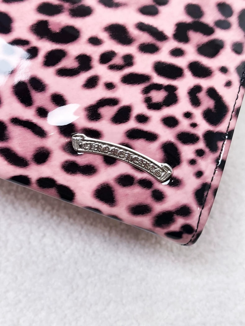 Chrome Hearts mini handbag in pink patent leather with leopard print