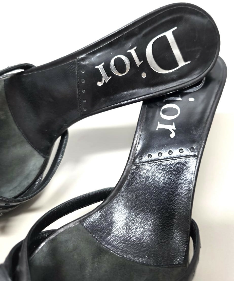 VINTAGE Y2K DIOR TROTTER MONOGRAM BOW POINTED MULE KITTEN HEELS IT 37.5 US 7.5