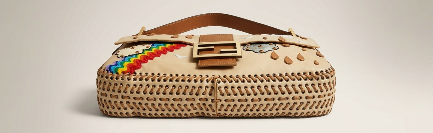 ULTRA RARE FENDI MAXI RAINBOW WHIPSTITCH EMBROIDERED 3WAY BAGUETTE BAG
