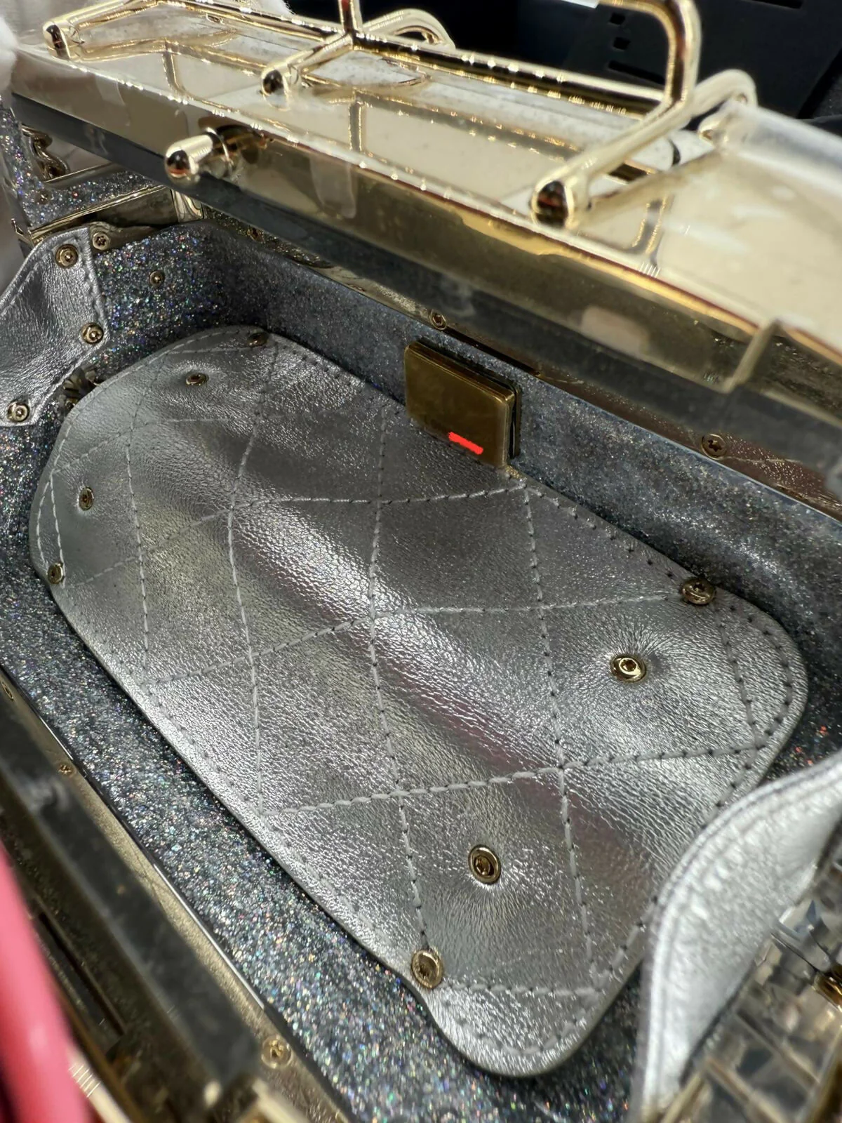 Chanel Cruise 24C Silver Glitter Lucite, Multicolor Rhinestone & Enamel Hollywood Mini Van Minaudière with Light Gold Hardware