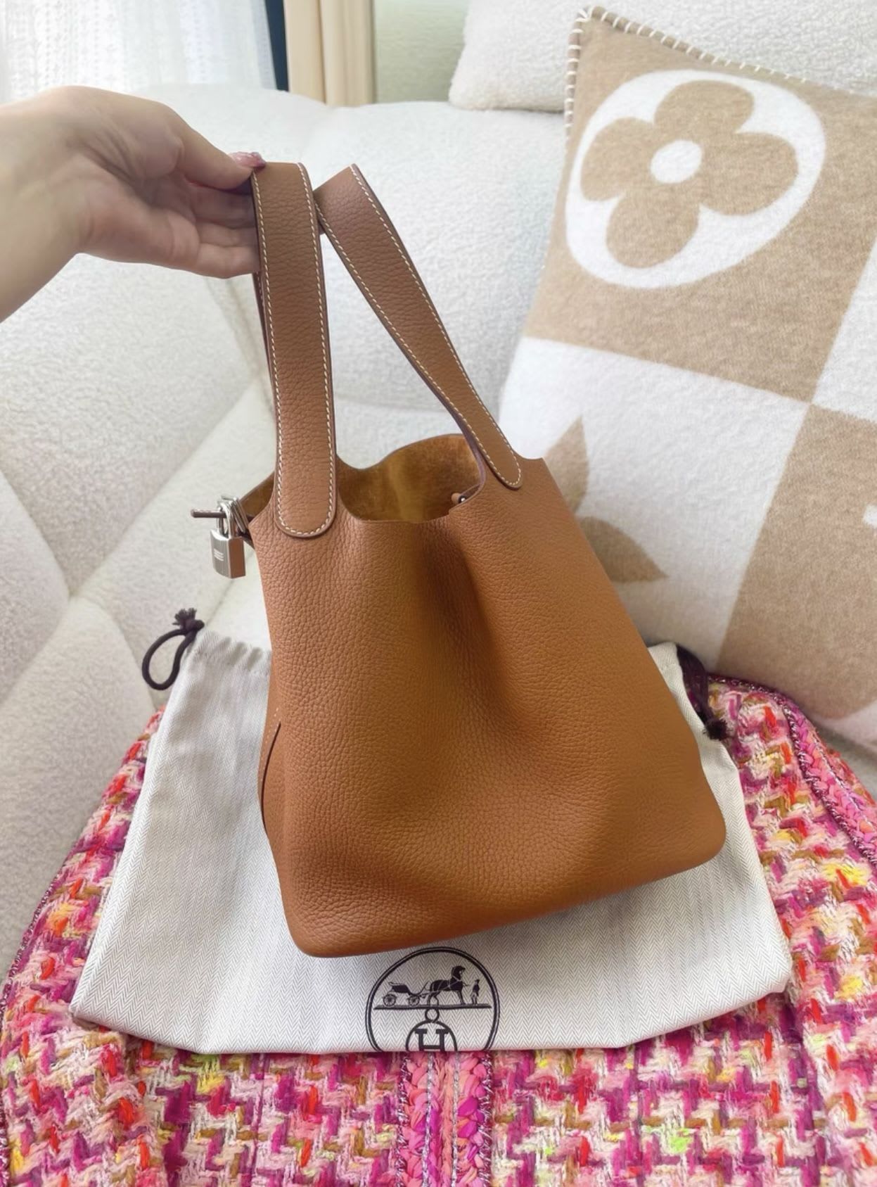 Hermes Picotin22 Gold Brown Silver