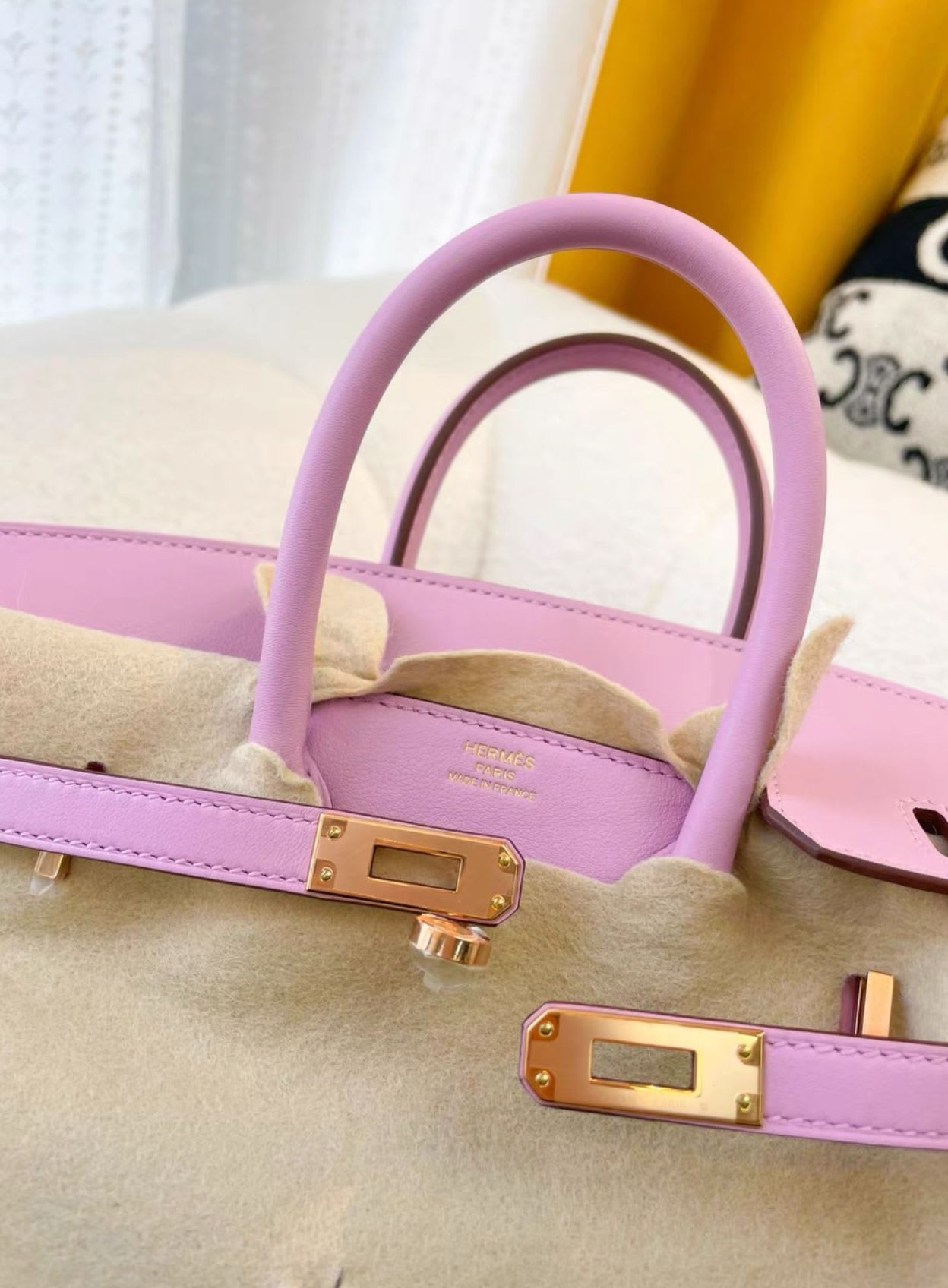 Hermes Birkin 25 Mauve Sylvester Swift leather Rose Gold hardware