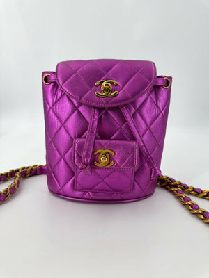 Chanel Vintage 94-96 Lambskin Leather Pink Quilted CC Hardware Mini Duma Backpack