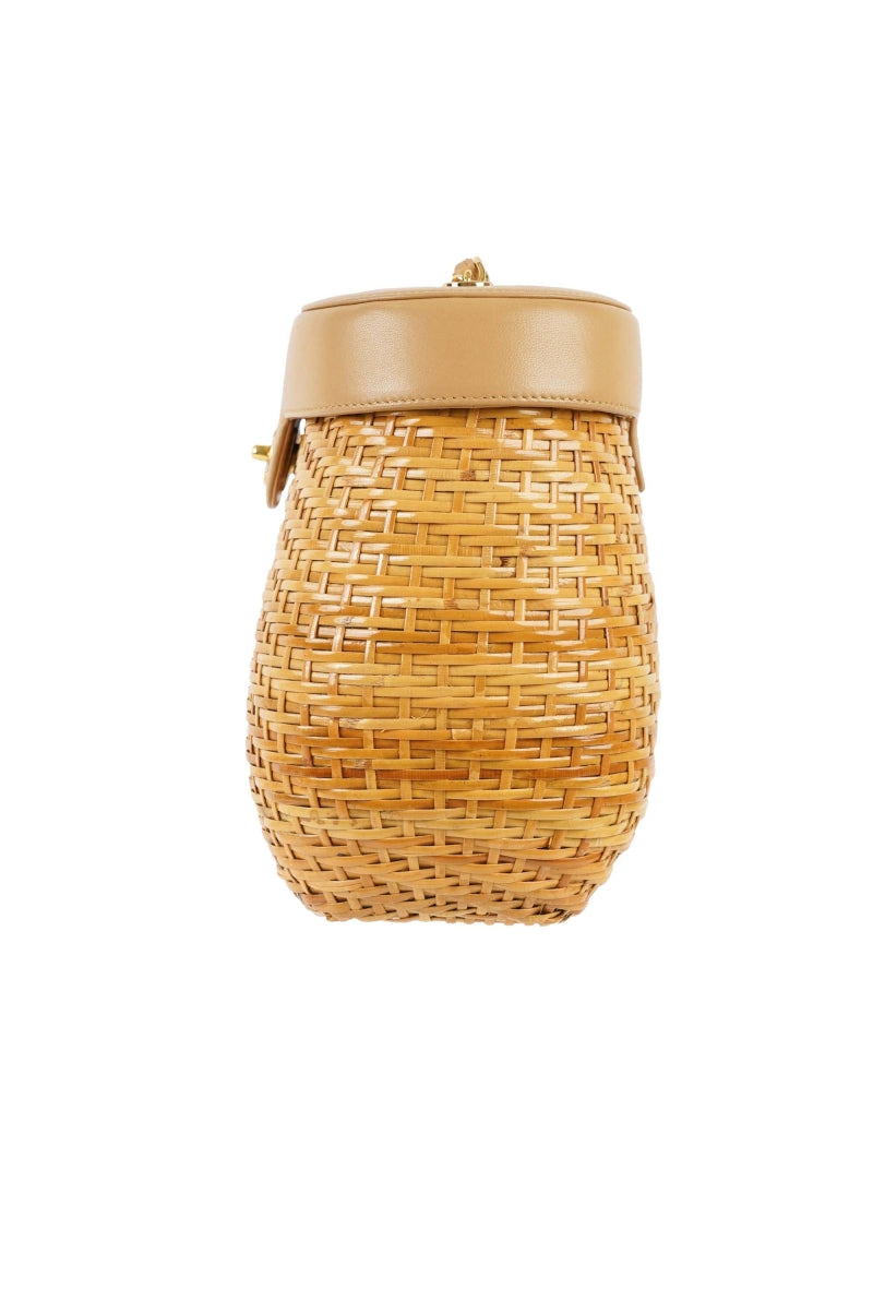 Chanel Wicker Basket Bag With beige leather Flap Bucket
