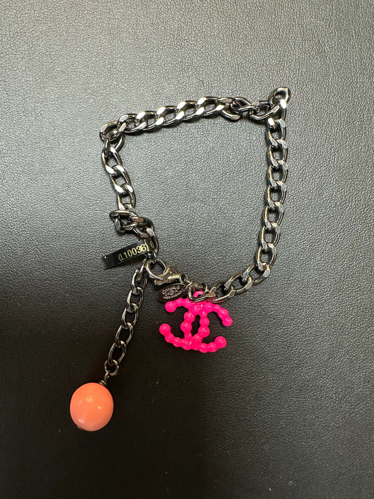 Chanel Vintage 2004 Metal Resin Peach Pink CC Bracelet