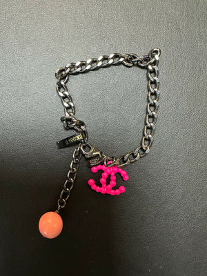 Chanel Vintage 2004 Metal  Resin Peach Pink CC Bracelet