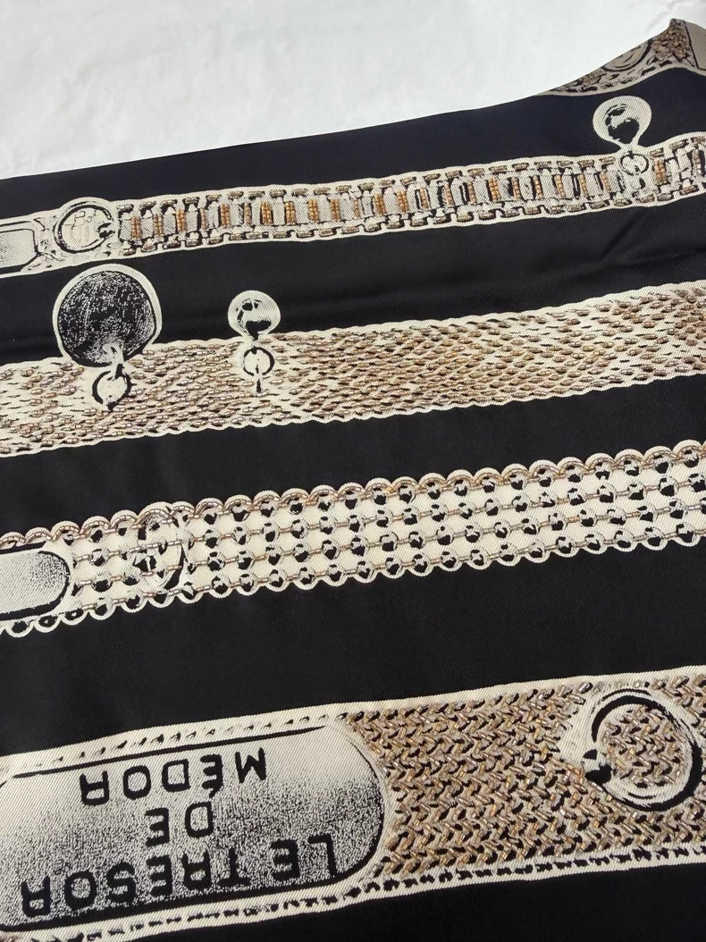Limited edition Hermes scarf, 90×90cm, hand-embroidered with beading and sequins, silver chain embroidery design