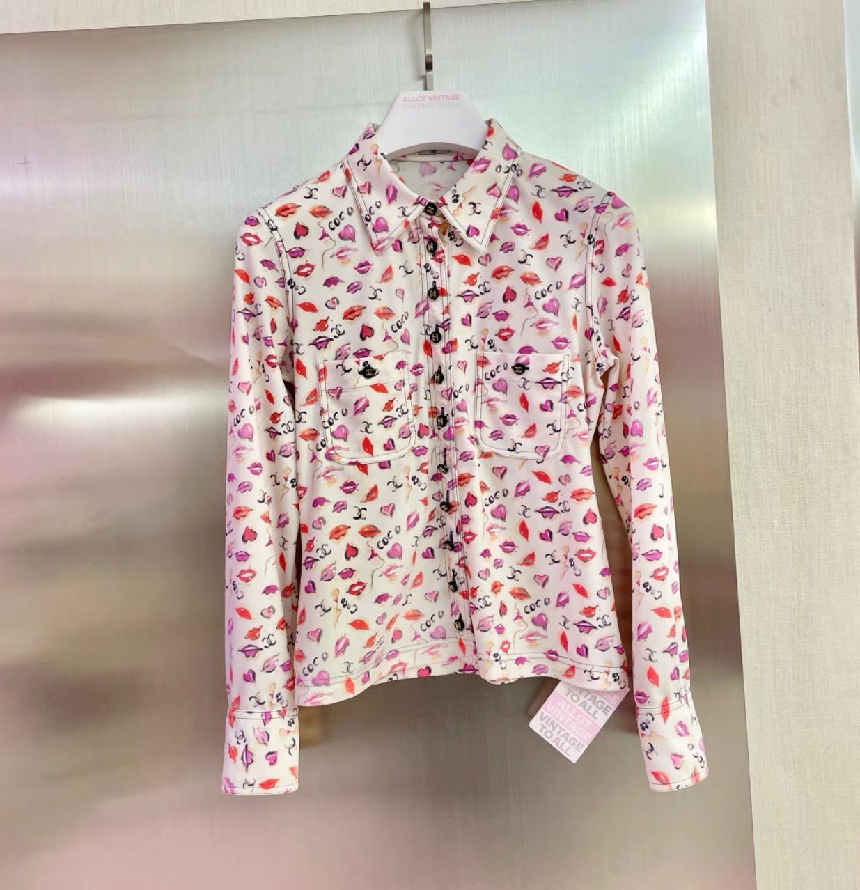 CHANEL CHANEL Lips Front Opening Long Sleeve Tops Shirt White Pink - Medium Shirt - Used fashion item from Top Quality Luxury Designers Bag