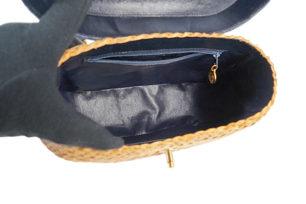 Chanel Wicker Basket Bag With Denim Flap Bucket
