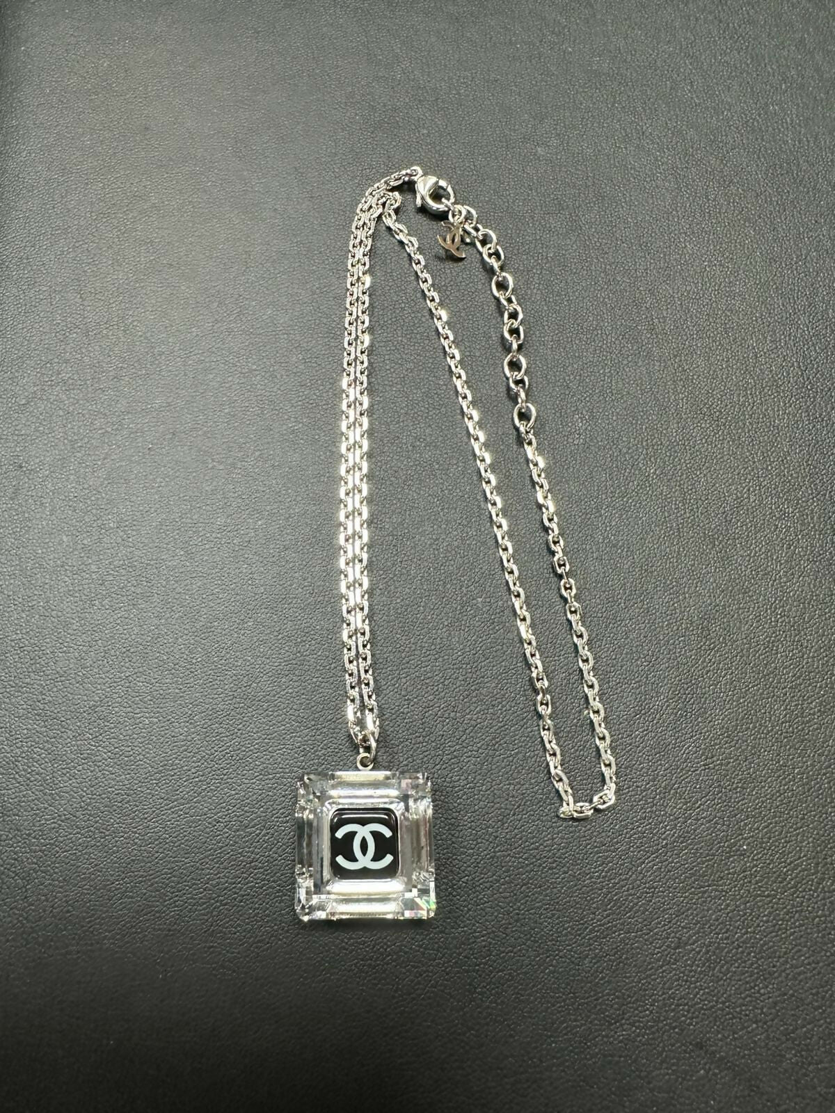 Chanel Vintage 05A Resin Mirrored Square Black CC Necklace