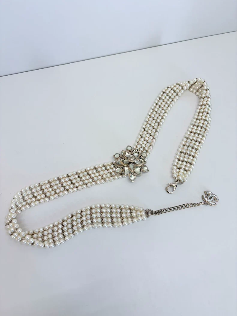 Chanel Multi layers Pearl Camellia Glass Belt
