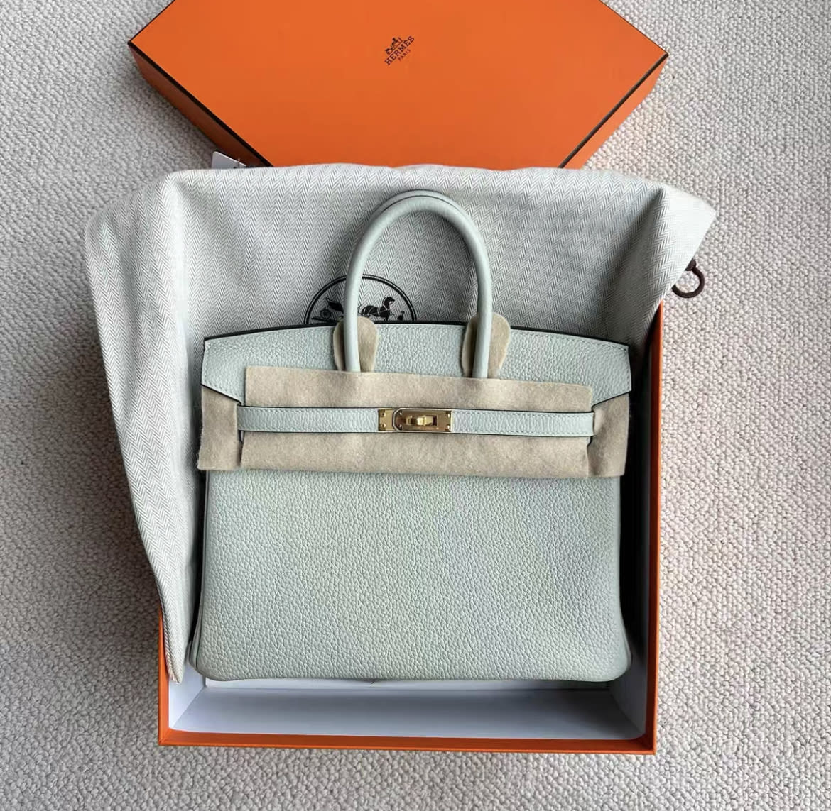 Hermès Hermes birkin 25 ice crystal gray gold hardware togo leather B engraved - 25 Tote Bag - Vintage fashion from Top Quality Luxury Designers Bag