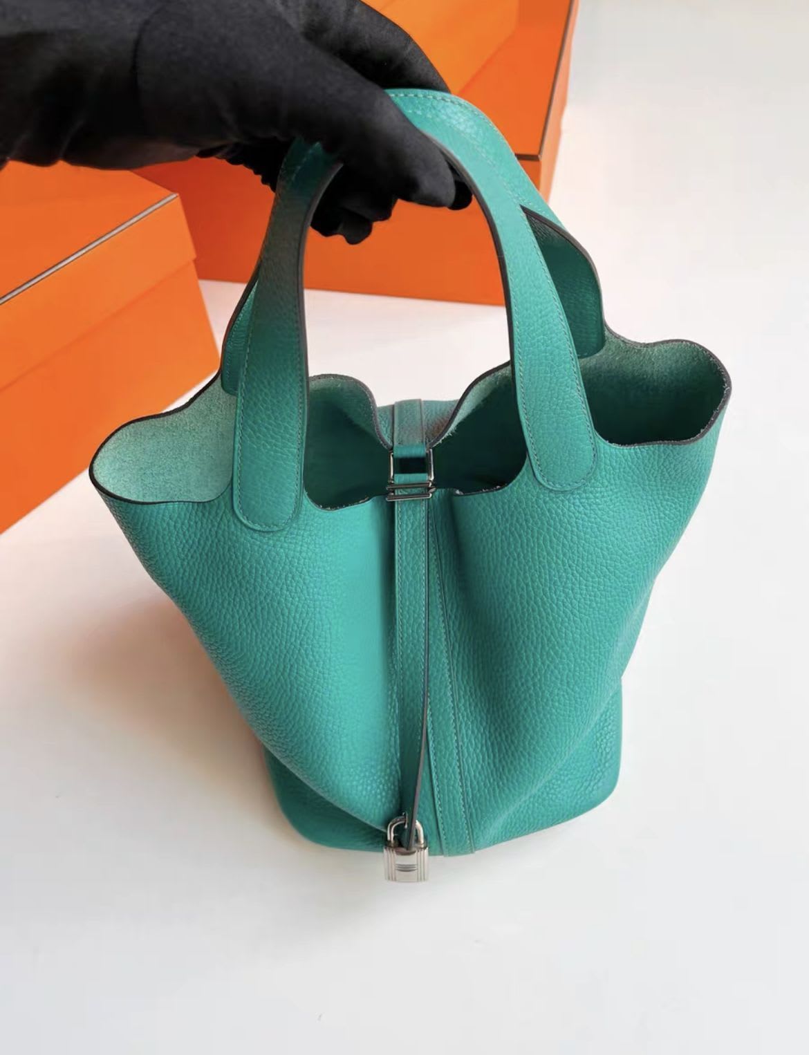 Hermès HERMES picotin22 bucket malachite green z6 silver - 22 Bucket Bag - Vintage fashion from Top Quality Luxury Designers Bag
