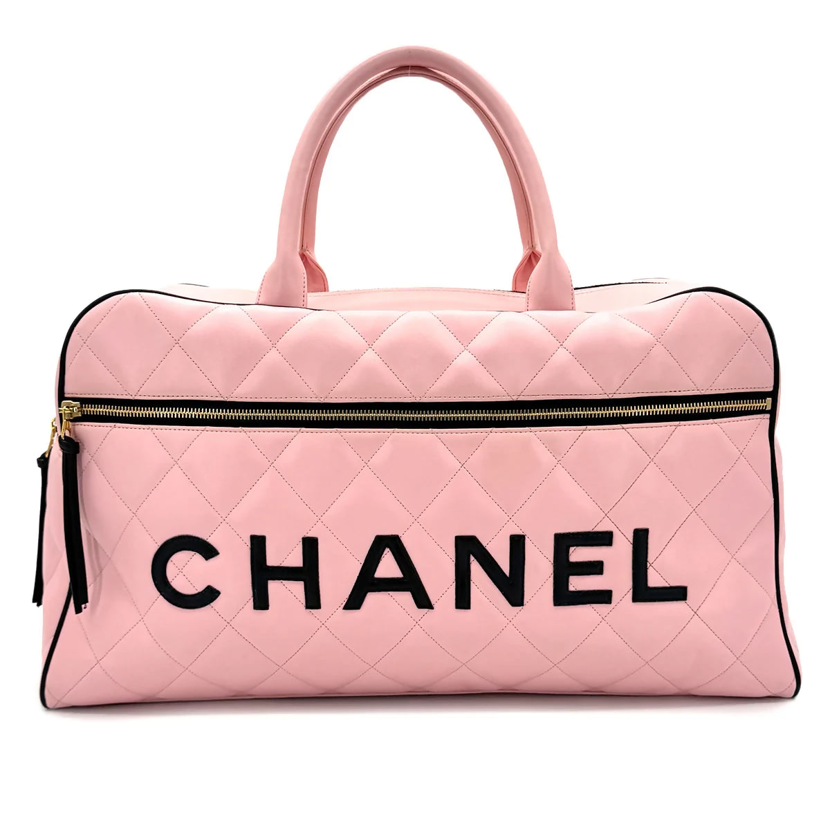 Chanel Vintage Matelassé Logo Boston Bag – Pink  Black Leather