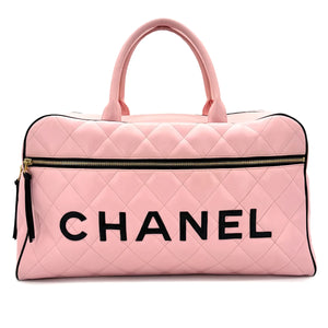 Chanel Vintage Matelassé Logo Boston Bag – Pink  Black Leather