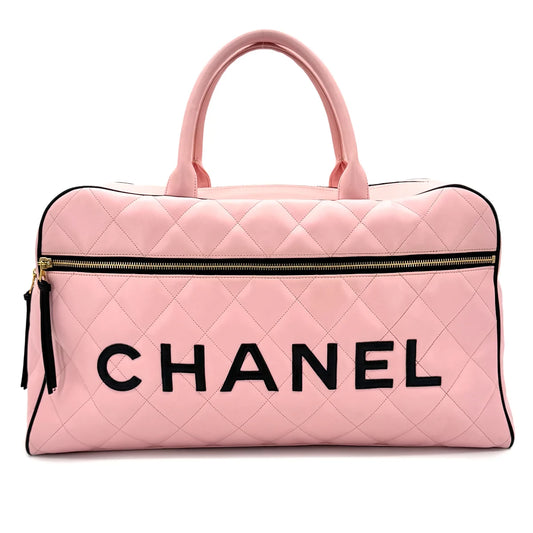 Chanel Vintage Matelassé Logo Boston Bag – Pink  Black Leather