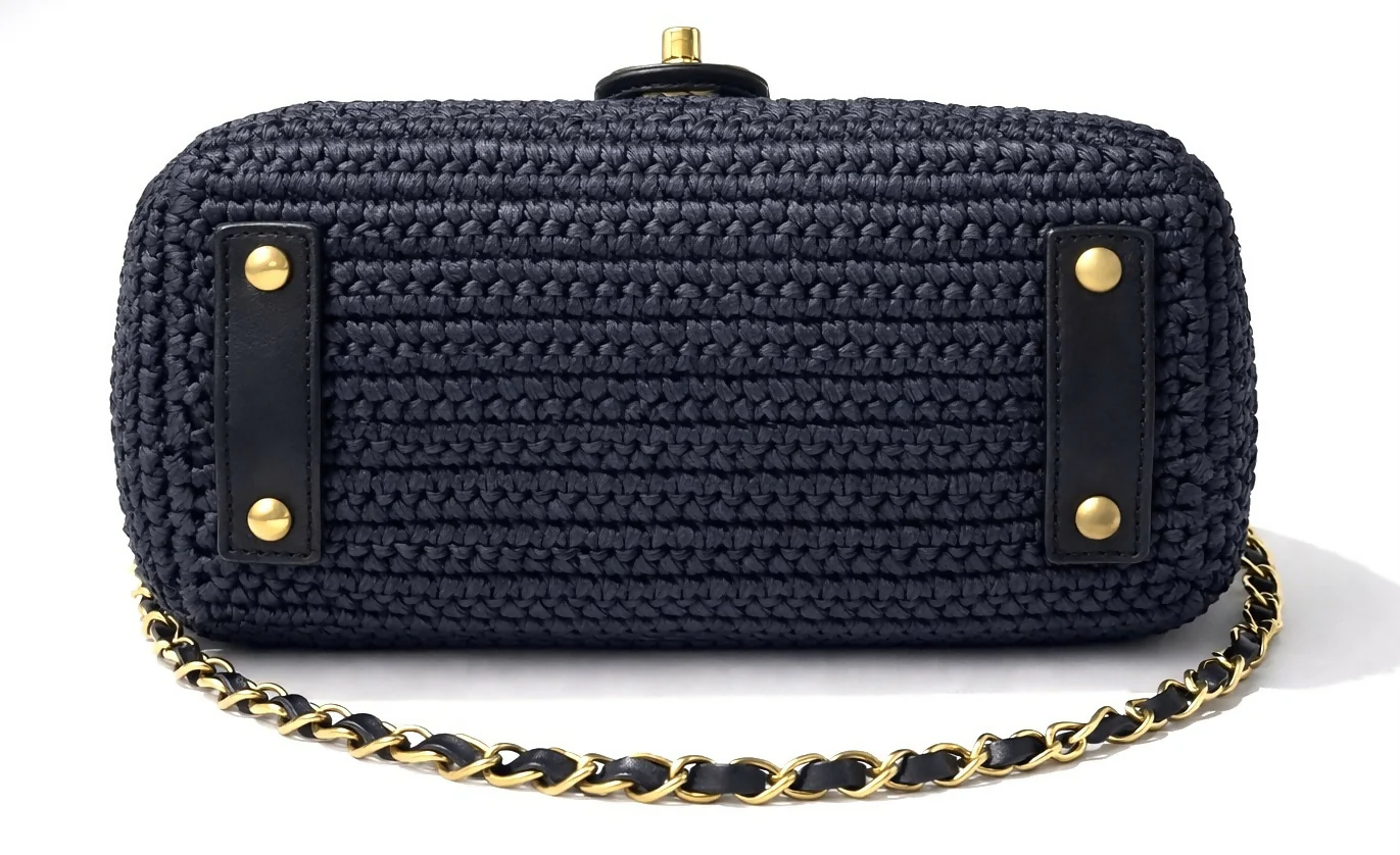 Chanel Medium Classic Dark Navy Straw Raffia Shoulder Bag GHW