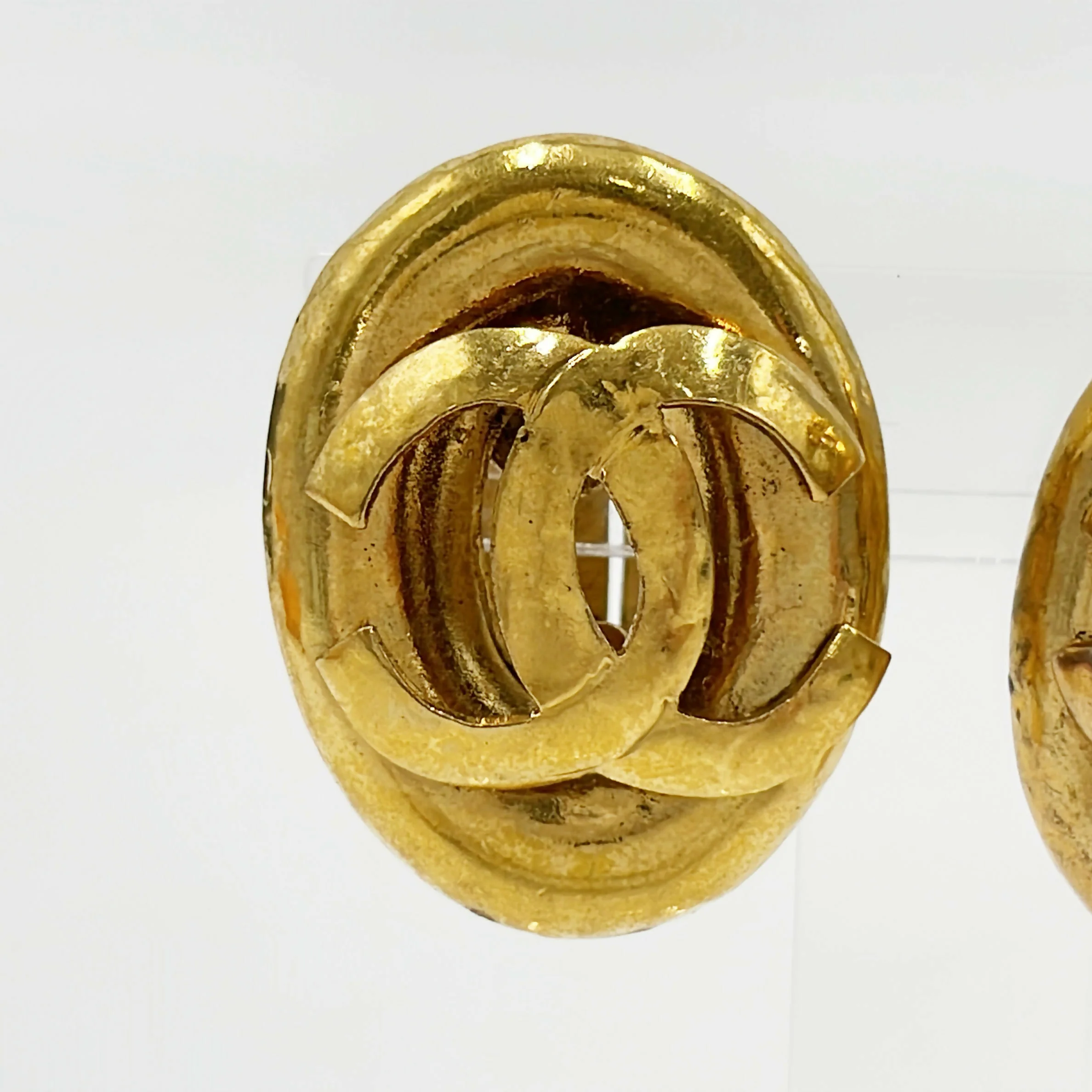 Chanel Vintage Gold Plated Oval Coco Mark Clip-on Earrings