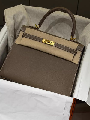 Hermes Kelly 25 Etoupe Epsom leather gold hardware