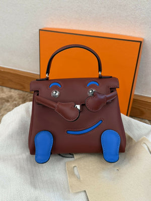 Hermès Kelly Doll Rouge H 55  Bleu Hydra T7 Swift with Palladium Hardware