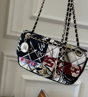 Rare Chanel floral graffiti coco badge chain bag